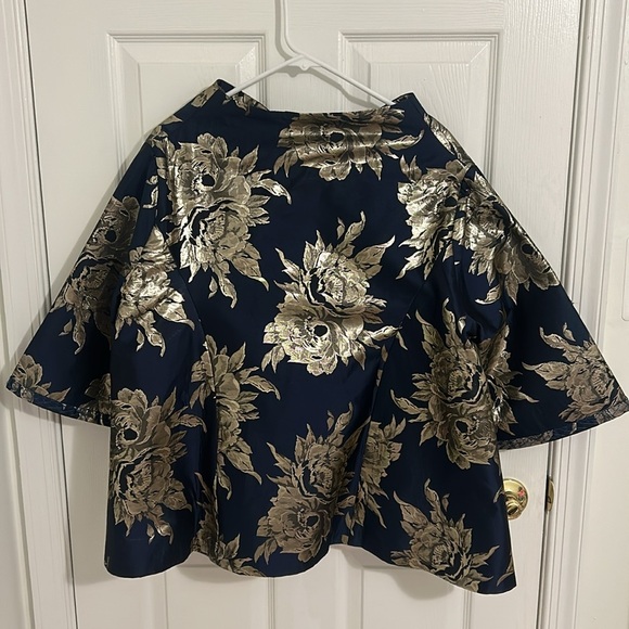 Frances Valentine Metallic Jacquard Short Swing Coat In Navy Blue Size 1X Plus - Picture 4 of 9